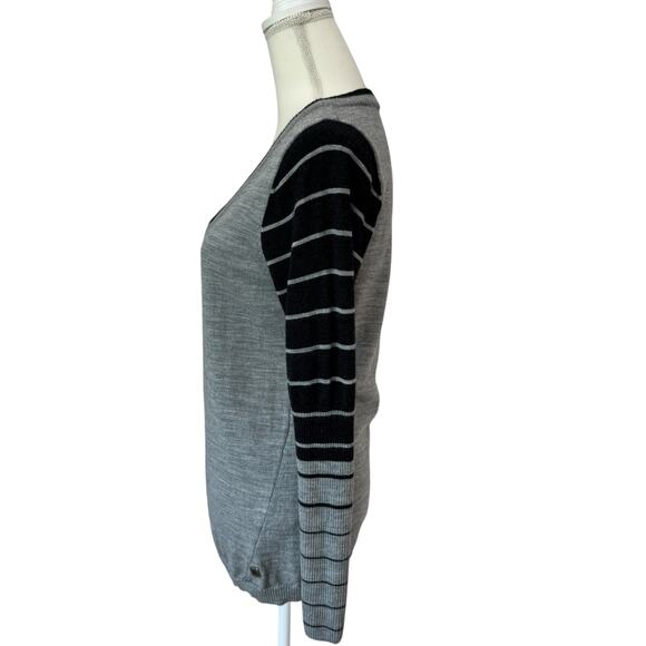 SMARTWOOL Sweater Womens M Gray Stripe V-Neck 100% Merino Wool - Picture 4 of 12